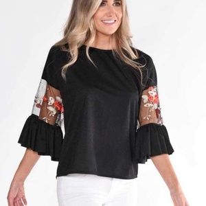 Mesh Embroidered Sleeve Top